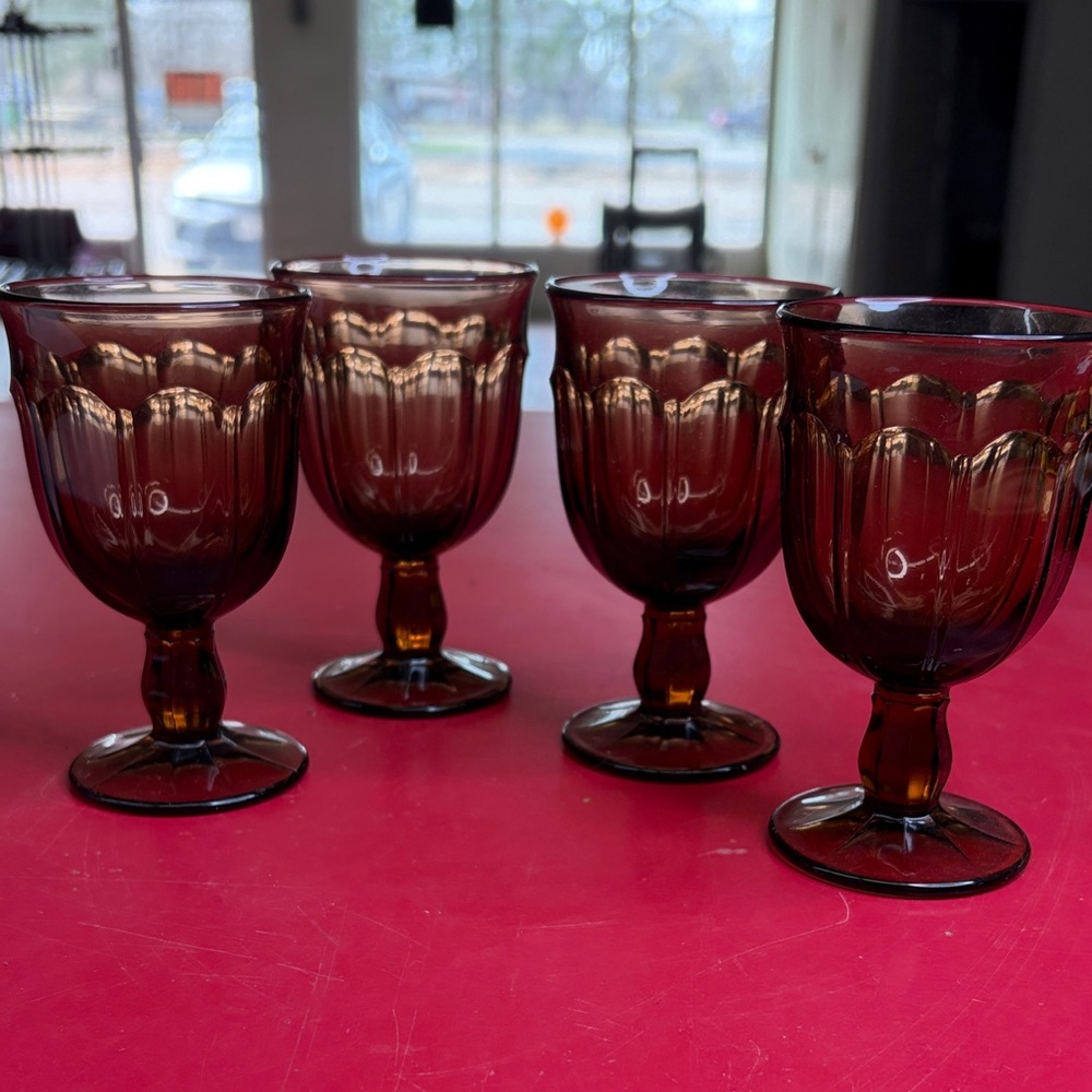 Amber Goblet Glasses Set - Elegant Brown Wine Glasses
